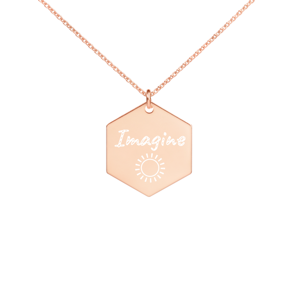 "Imagine" Engraved Silver Hexagon Necklace